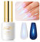 Imtiti Pearl Gel Nail Polish, 15ML Blue Transparent Shell Shimmer Nail Gel Polish Mermaid Nail Drawing Gel Polish Iridescent Pearlescent Spring Summer Nail Polish Soak Off Led UV
