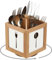 Porte-Couverts Rotatif à 4 Compartiments en Bois - Organisateur de Table avec Motif Décoratif pour Cuillères, Fourchettes et Couteaux