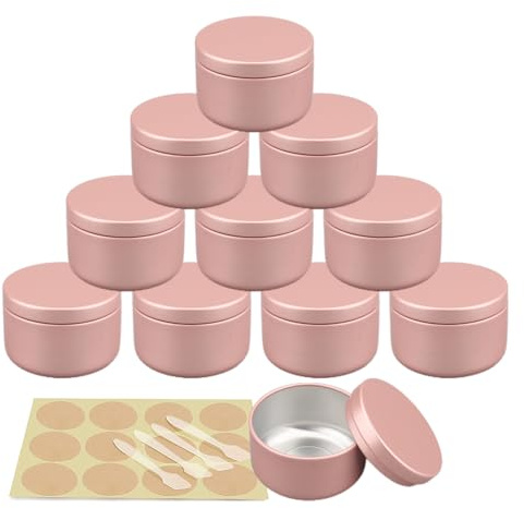 YANCAER Lot de 10 bocaux vides ronds en aluminium rose mat de 50 g pour baume à lèvres, bougies, échantillons de poudre