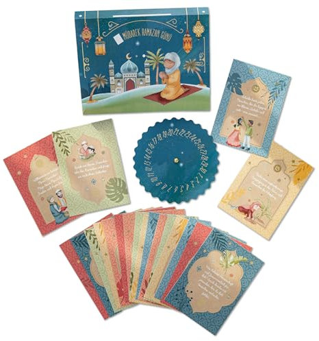 Papierdrachen Kartenkalender für Kinder zum Ramadan - 30 Karten DIN A6 - tägliche Inspiration - Ramadan-Countdown - Set 01