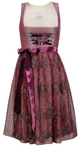 Edelnice Trachtenmode Exklusives Designer Midi Dirndl Juliette in Beere inkl. bestickter Spitzendirndlschürze Gr. 32-54 (38)