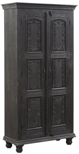 Marrakesch Vintage Kleiderschrank Schrank aus Holz massiv 180cm | Highboard Mehrzweckschrank Somios schwarz für Wohnzimmer Flur und Schlafzimmer als Skandinavische Möbel | Aktenschrank für das Büro