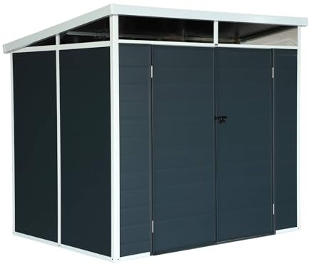 sweeek - Abri de Jardin Plastique 4.55 m². Anthracite. avec toiture monopente Skylight. fenêtre et Grande Porte d'entrée. 238 x 190 x 215 cm