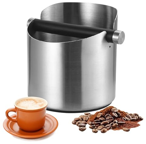 Abklopfbehälter für Siebträger,Edelstahl Kaffeesatz Abschlagbehälter,Klopfbehälter für Espresso Siebträger,11cm Knock Box,Espresso Abschlagbox mit Stoßdämpfender und Abnehmbarer Stange,Barista Zubehör