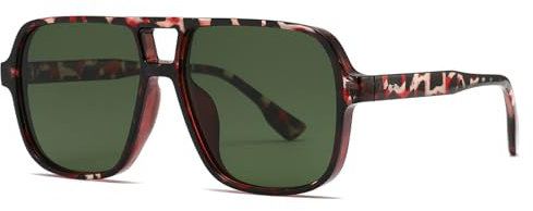 Long Keeper Retro Pilot Sonnenbrille Pilotenbrille Herren Damen Quadratisch Sonnenbrille Groß 70er Klassisch Eckige Pilot Retro Brille UV400 (Leopard Rahmen - Grün Linse)