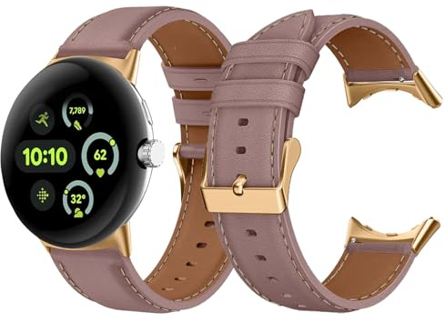 Leder Armband für Google Pixel Watch 5 4 3 41mm, Pixel Watch 2/1, Rosa | Damen Herren PU Leder Uhrenarmband Ersatzarmbänder für Google Pixel Watch 5 4 3 41mm, Google Pixel Watch 2/1