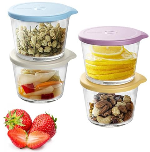 HZIYOU Lot de 4 bols en verre transparent pour restes de soupe, micro-ondes, lave-vaisselle et congélateur