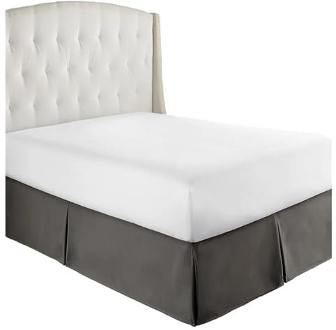 Cache-sommier plissé à volants doux et confortable en tissu infroissable de 38,1 cm de hauteur, gris foncé, convient aux matelas de 140 x 190 x 35 cm, décoration élégante pour chambre à coucher