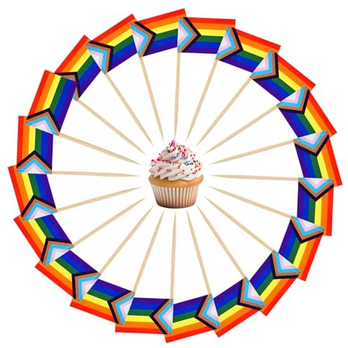 100 PCS Pride Day Toothpicks Flags - Small Mini LGBT Cupcake Toppers Stick Flags, Rainbow Mardi Gras Events Party Cocktail Fruit Decoration, LGBTQ Pride Decor for Gay Pride Day Party Decorations