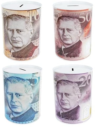 My First Million Money Tin - King Charles Design - 15cm x 10cm, Savings, Coin Box, Novelty Item For Saving Birthday Money, Cash Coin Box, Tinplate, Pound Sterling
