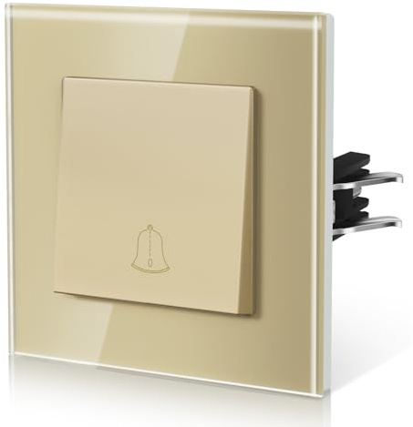 BSEED Türklingel Druckschalter aus Glas, Druckknopf Unterputz Schalter mit Krallen, NEU E-Serie,86mm Gold