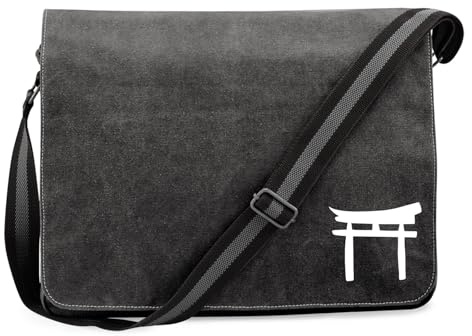 Huuraa Umhängetasche Torii Shintoismus Geschenk | Messenger Bag mit Schultergurt 14 Liter Schultertasche Canvas Laptoptasche Geschenkidee Crossbody Tasche