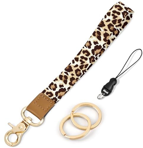 Knagsfa Porte-clés bracelet, jolis lanières de poignet pour clés, bande de porte-clés pour portefeuille, téléphone, badges d'identité pour femmes, Léopard
