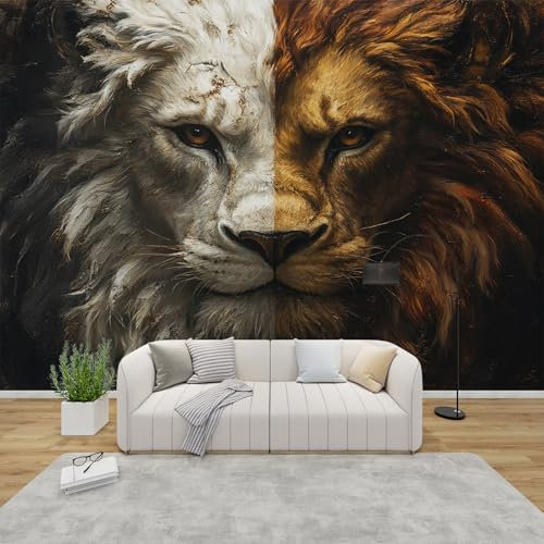 PaxGloz Fototapete Löwe Schwarz Weiß Tapete Luxus Tiermotiv Tapeten Vliestapete Modern Wandtapete Wohnzimmer Schlafzimmer Kinderzimmer Wanddeko Motivtapeten 368 x 254 cm (B x H)