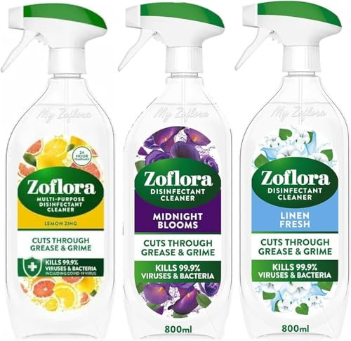 Multipurpose Disinfectant Spray 3 x 800ml – Bathroom Cleaner, Kitchen Spray & Surface Cleaning – Lemon Zing, Midnight Blooms, Mountain Air – Anti Bac All Purpose Multi Surface Cleaner