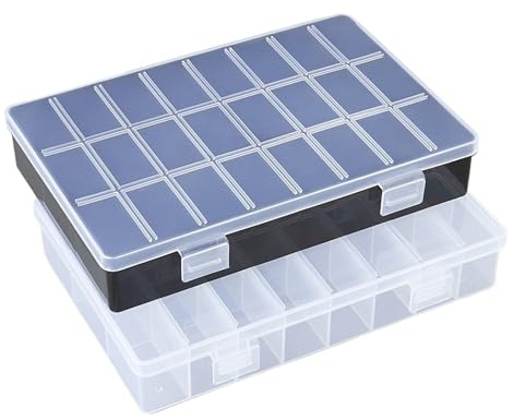 ZYFHYU Praktische 24 Grids Fach Kunststoff Aufbewahrungsbox Schmuck Ohrring Perle Schraube Halter Fall Display Organizer Container für Schrauben Nägel und Kleinteile