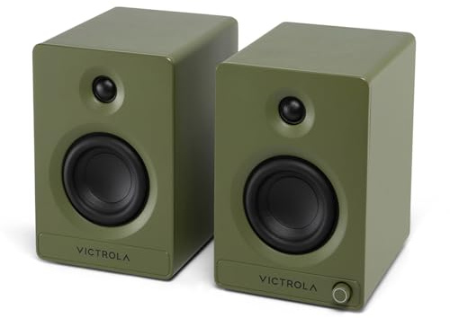 Victrola Tempo – Bluetooth Bookshelf Speakers – Room-Filling Sound, Bluetooth Input, Multi-Speaker Streaming Using Auracast, USB-C Computer Input, Turntable Inputs, Subwoofer Output (Pair, Green)