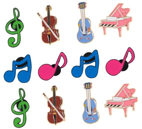 UTHCLO Musikbroschen mit Klavier Gitarre Noten 12 Stück aus Legierung Niedliche Cartoon Anstecknadeln für Kleidung und Taschen für Konzerte und Reisen
