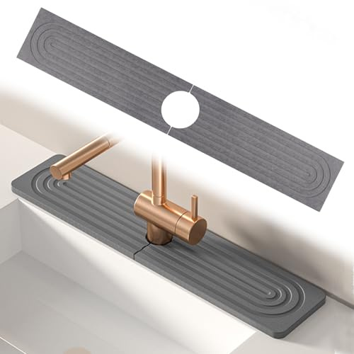 Tapis de Robinet pour Évier de Cuisine, 60x10cm Diatomite Tapis Robinet Evier Cuisine, Séchage Rapide, Antidérapant Contour de Robinets Absorbant, pour Cuisines, Salle de Bain, Extérieur (Gris Foncé)