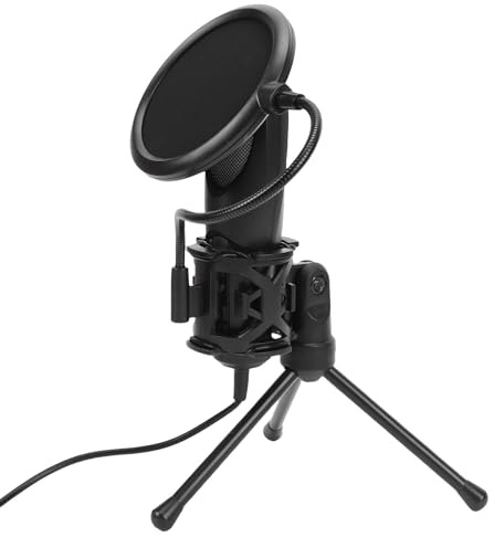 Cryfokt Gaming-USB-Mikrofon mit Rauschunterdrückung und Pop-Filter für Streaming-Podcasting, Desktop-Mikrofon für PC-Gamer, Schwarz
