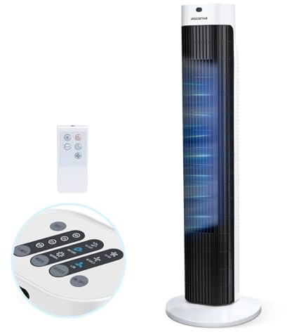 Aigostar 31 Inch Tower Fan, Quiet Cooling Fan with 85° Oscillation, 3 Modes & 3 Speeds, 7.5H Timer, Remote Control, Child-Safe Energy Saving Bladeless Fan for Bedroom Home Office, White