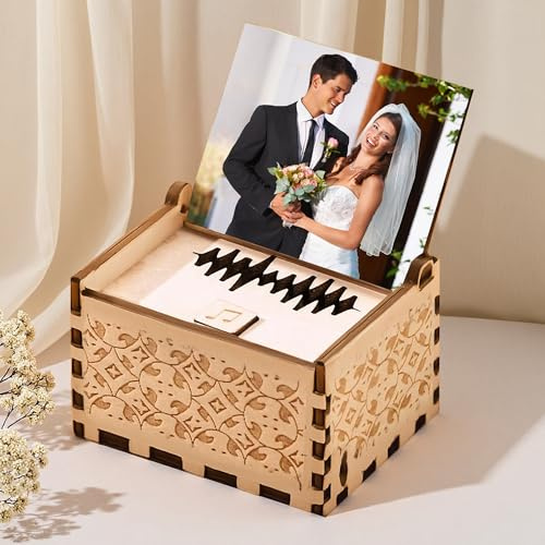 SosnSusn Personalisierte Spieluhr mit eigener Musik Song Foto Spieluhren aus Holz mit Foto und Lied, Musikbox Mini für Valentinstag und Jubiläum für Paare