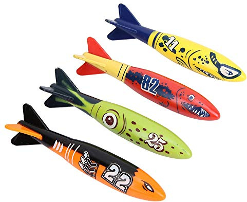 Aumotop Torpedo-Raketen-Tauchspiel, Sommerspielzeug, Unterwasser-Set, 4 Stück, Sicher, Ungiftig, Schwimmen, Lernen für, Pool, Leuchtende Farben