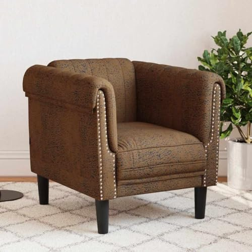 RMIHSJG Sessel Braun Kunstleder Wildleder-Optik Mikrofaser Polsterstuhl mit gepolstertem Sitz und Armlehnen für Wohnzimmer 4 Stück, strapazierfähig und fleckenresistent, modernes