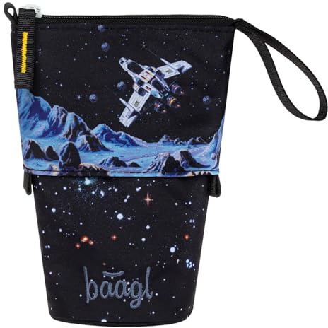 Baagl Federmäppchen Schulmäppchen Schreibwaren Jungen - Pixel Space | Dieses robuste Stifteetui für Kinder ist eine Federtasche und Federmappe mit Geheimfach und Standmäppchen für aktive Kinder.
