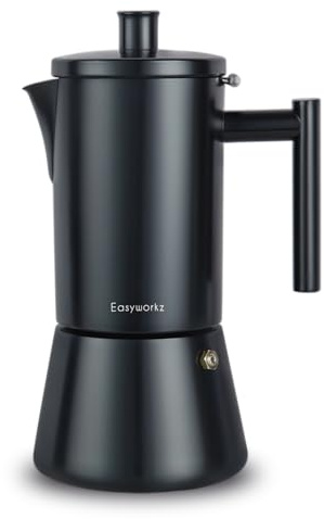 Easyworkz Diego Stovetop Espresso Maker Stainless Steel Italian Coffee Machine Maker 4Cup 200ml Moka Pot Induction Espresso Pot - Matte Black
