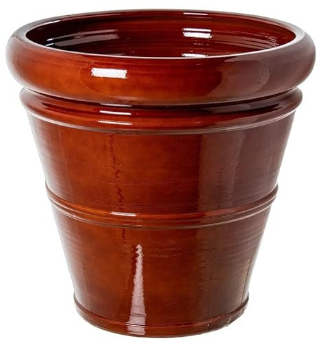 DRW Runder Blumentopf aus Keramik, Braun, glänzend, 50 x 50 x 50 cm