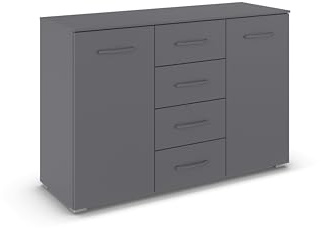 Rauch Möbel ADITIO, Kommode, Farbe Grau metallic, Breite 120 cm | Sideboard im zeitlosen Stil, 2-türig, 4 Schubladen, Soft-Close-Funktion, für Schlafzimmer, Gästezimmer, Wohnzimmer, Flur