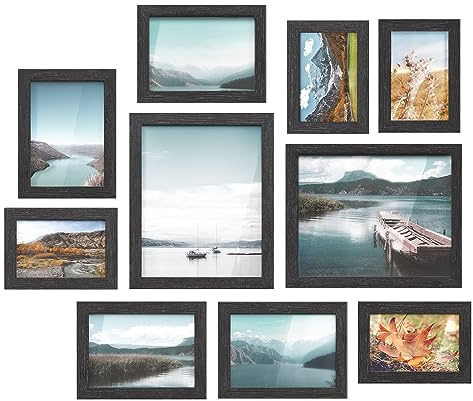 SONGMICS Collage Bilderrahmen 10er Set Glas Papier | KAVI Collection URPF10B Bilderrahmen, Wandgalerie-Dekor, Tischdekoration, 20,3 x 25,4 cm, 4 x 15,2 cm, Aschschwarz