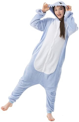 Katara 1744 -Hai Kostüm-Anzug Onesie/Jumpsuit Einteiler Body für Erwachsene Damen Herren als Pyjama oder Schlafanzug Unisex - viele Verschiedene Tiere