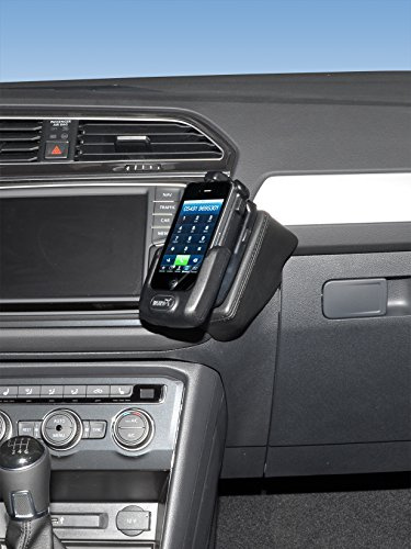 KUDA Handyhalterung passend für VW Tiguan ab 2016 - Telefonkonsole für Smartphones, Handys, Navi und mehr – Echtlederkonsole, schwarz, 2360