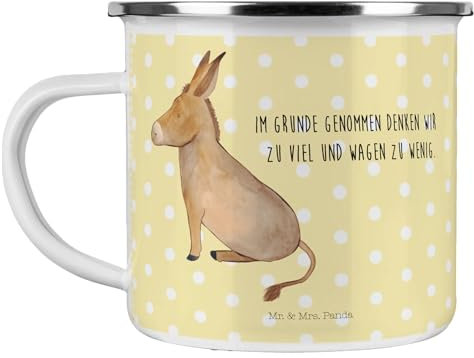Mr. & Mrs. Panda Camping Emaille Tasse Esel - Geschenk, Weisheit, Trinkbecher, Emaille Becher Camping, Tasse Camping, lustige Sprüche, erfolg,