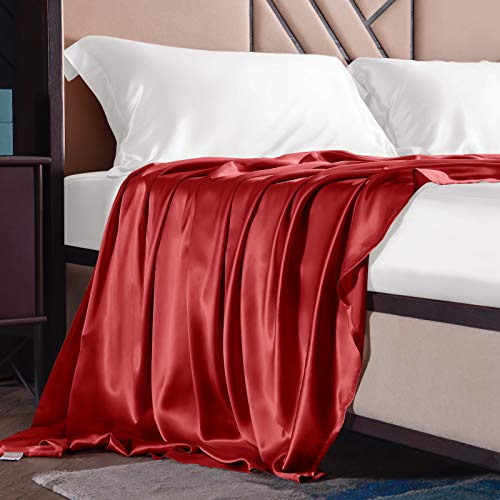 THXSILK Seide Betttuch/Bettlaken/Haustuch, Nahtlos Rot Seiden Bettlaken, 100% Reine 19 Momme Maulbeerseide Bettwäsche, 206x244 cm