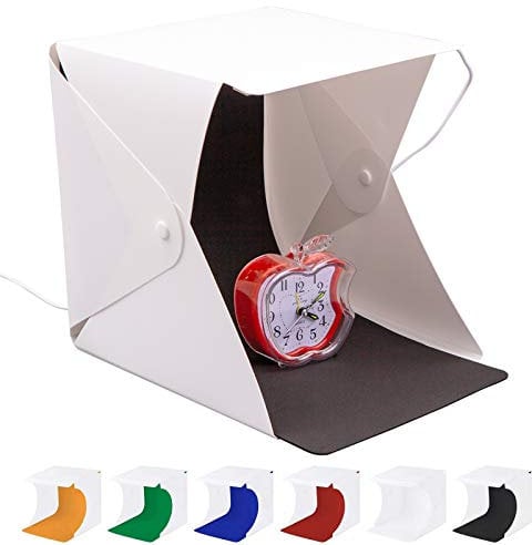 Mini LED Light Box Photography, 9 inch Photo Studio Shooting Tent Portable Foldable Photo Light Cube with 6 Color Backdrops for Small Item Display, 23x23x24cm