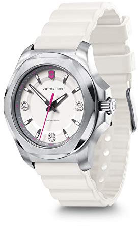Victorinox Damen Armbanduhr I.N.O.X. V Ø 37 mm, Swiss Made, Analog Quarz, Wasserdicht bis 100 m, Saphirglas, Kautschuk-Armband, Weiß