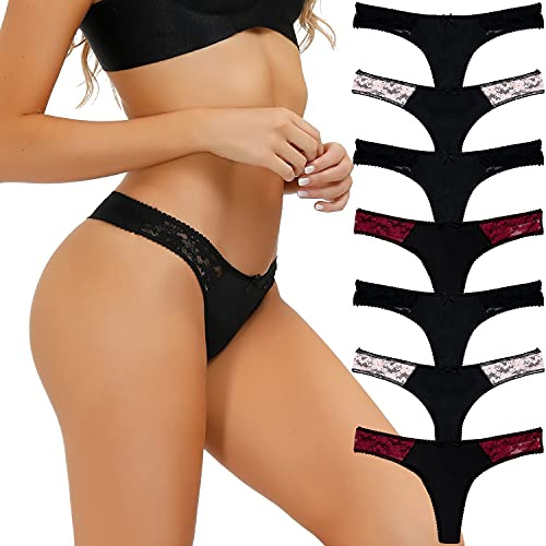 COMSOFT Damen Mikrofaser Low Rise Tanga Höschen T Back Strings von 7 | 100% Baumwoll‑Schritt,atmungsaktive Stretch Hipster,weich Strings & Tangas,femininer Tanga,Sport,Dates