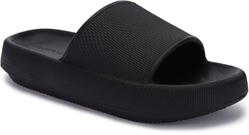 Joomra Pillow Slippers Womens Size 9 Slides Cushioned for Mens Quick Drying Shower Foam Female House Shoes Pool Beach Spa Sandals for Ladies Male Sandles Size Black 40-41