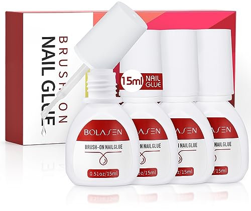 4 Bouteilles Colle à Ongles, BOLASEN 15ML Colle Faux Ongles Extra Forte, Colle a Faux Ongles avec Pinceau, Colle Ongle, Colle Faux Ongles, Rapide Faux Ongles Colle, Colle Capsule pour Faux Ongles