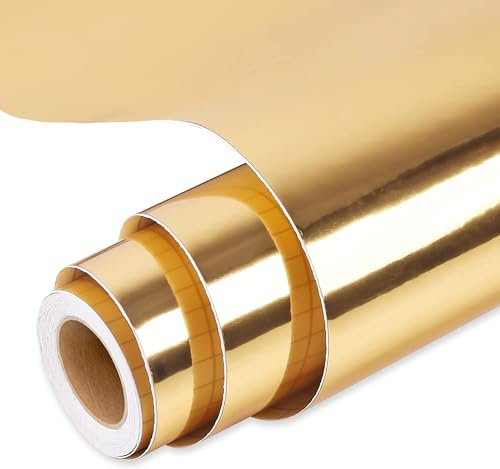 Prime Vinyl Chrome Gold Permanent Vinyl Roll, Gold Vinyl for Cricut, 12‘’ x 15 FT, Metallic Self Adhesive Vinyl, Gold Vinyl for Silhouette Cameo, Home Decal, Easy to Weed