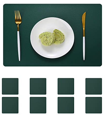 pigchcy Leather Placemats,Durable Waterproof Placemat for Dining Table,Washable PVC Kitchen Placemats Set of 8 for Indoor Outdoor (45 x 30 cm, Grass Green)