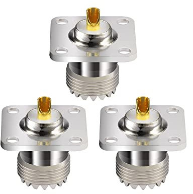 Vecys 3PCS SO239 Bulkhead Connectors UHF Buchse SO-239 Chassis Mount Connector SO239 Lötanschluss UHF Buchse 4 Löcher Panel Chassis Mount Flansch Lötbecher Gerader Steckverbinder