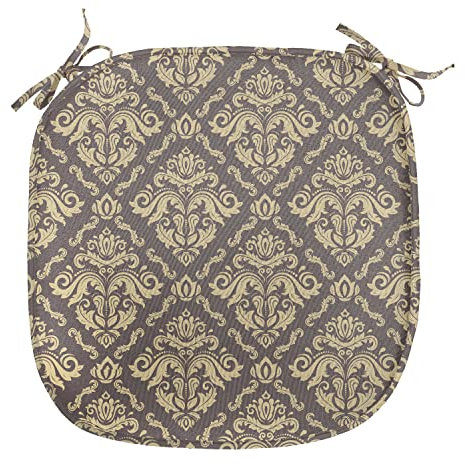 ABAKUHAUS orientalisch Polster für Esszimmerstühle, Antike Curly Damast, Dekoratives wasserfestes Kissen mit Riemen für Küchensitze, 40 cm x 40 cm, Taupe und Beige