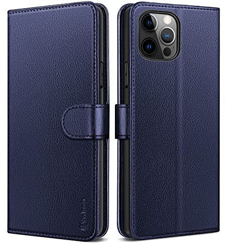 Vakoo Hülle für iPhone 12, für iPhone 12 Pro, [Kartenfächer] [Standfunktion] [Magnet] Klapphülle Leder Handyhülle Stoßfeste Schutzhülle, Blau