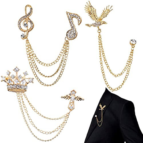 TTDD 3 Pièces Broche Costume Homme, Broches Habillées pour Femmes, Robe Or, Métal Strass, Strass Ensemble, Couronne, Aigle, Note de Musique Petit Ami, Père, Épouse(Doré)