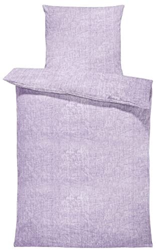 Bettwäsche 135x200 cm meliert Stone Washed Look Melange Flieder lila Microfaser