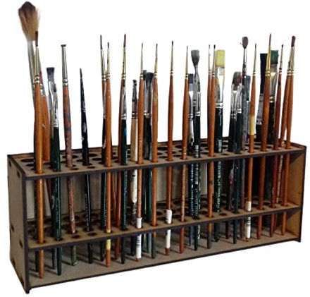 Supporto per Pennelli in Legno, Espositore Portapenne in Piedi 67 Fori, Supporto per Organizer per Penne A Parete Staccabile per Pennello da Trucco, Pennello da Pittura, Eyeliner